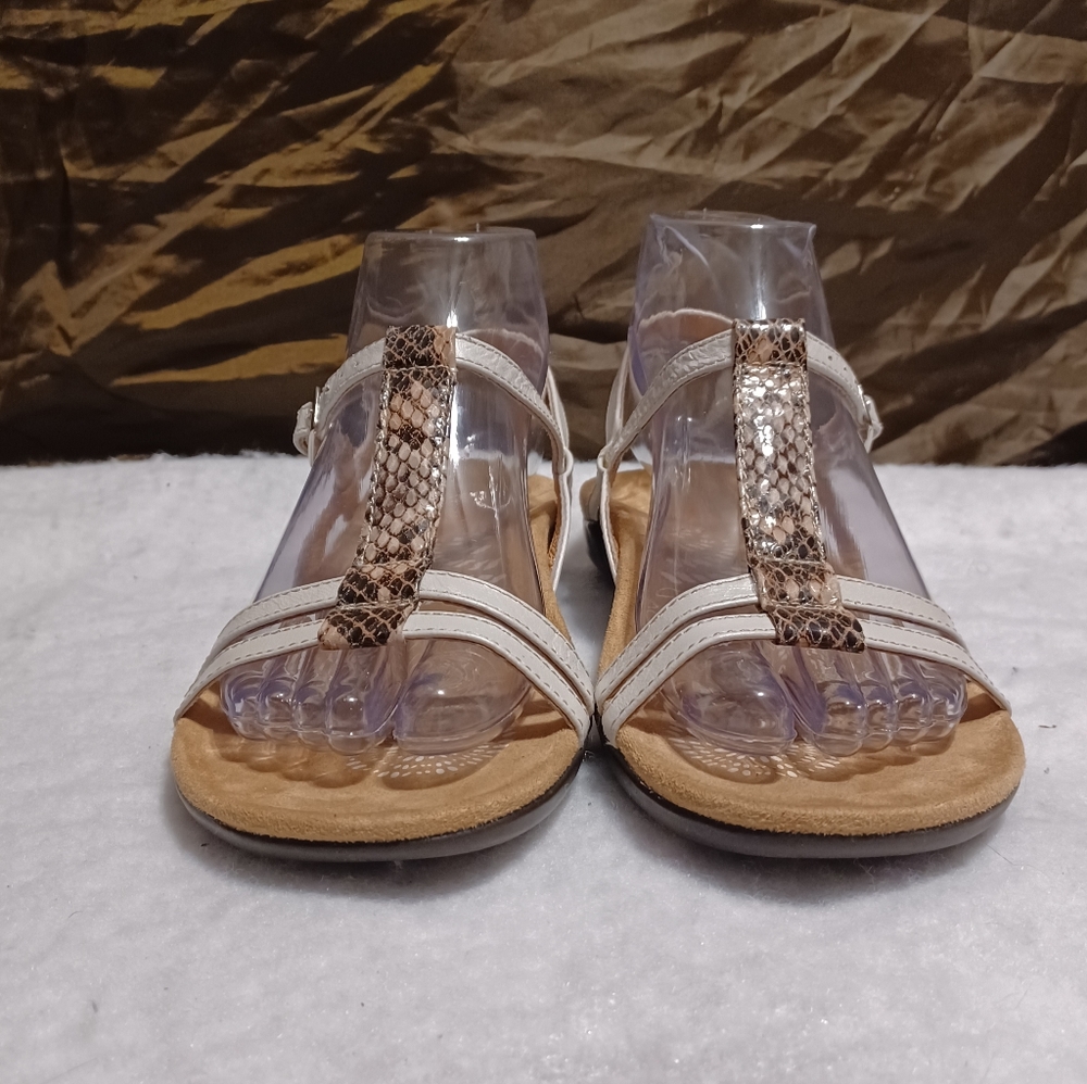 Dr Weil Orthaheel Strive White Leather Straps Faux Snake Sandals Women US 6B EUC